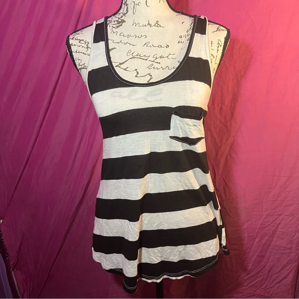 DNA Couture Black and White Striped Tank Top